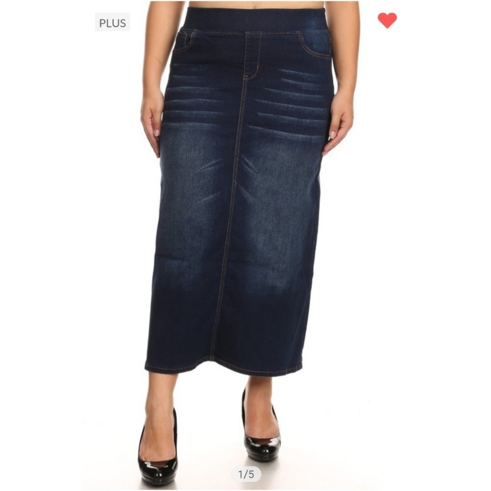 Plus size long denim maxi skirt